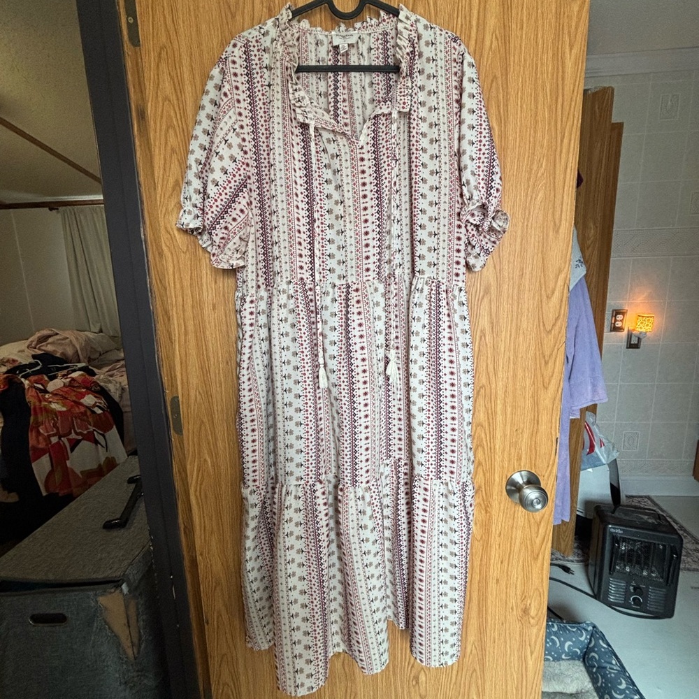 Hayden Cream and Red Striped Midi Dress